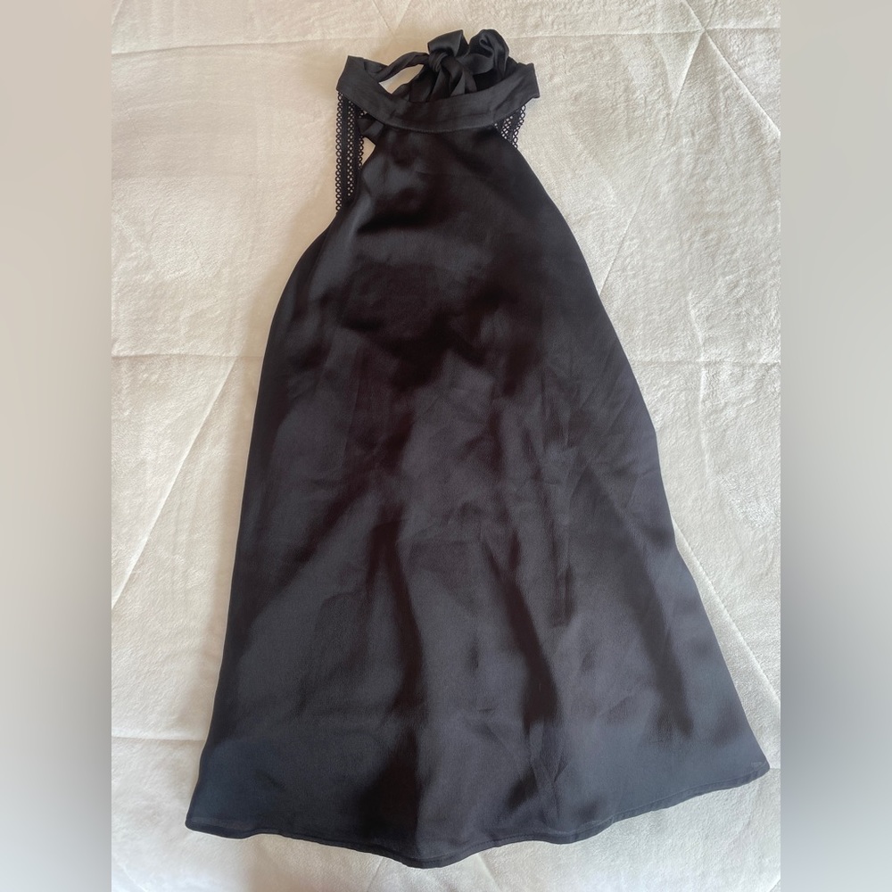 Lulus Short and Chic black satin halter mini dress